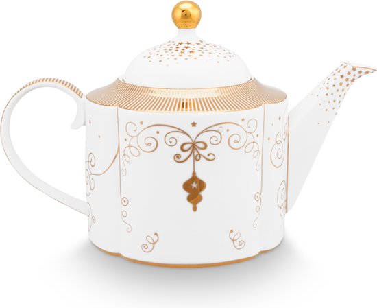 Pip studio Royal winter white - theepot - 1.6 ltr - porselein - wit - kerstservies - goudaccenten