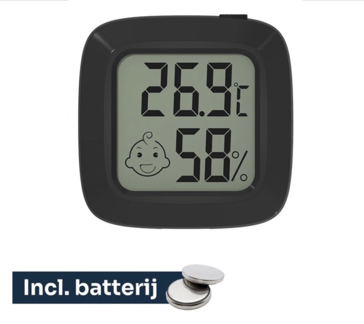 Estacks Hygrometer - Digitale Weerstation - Luchtvochtigheidsmeter - Thermometer Voor Binnen - Inclusief Batterij - Zwart