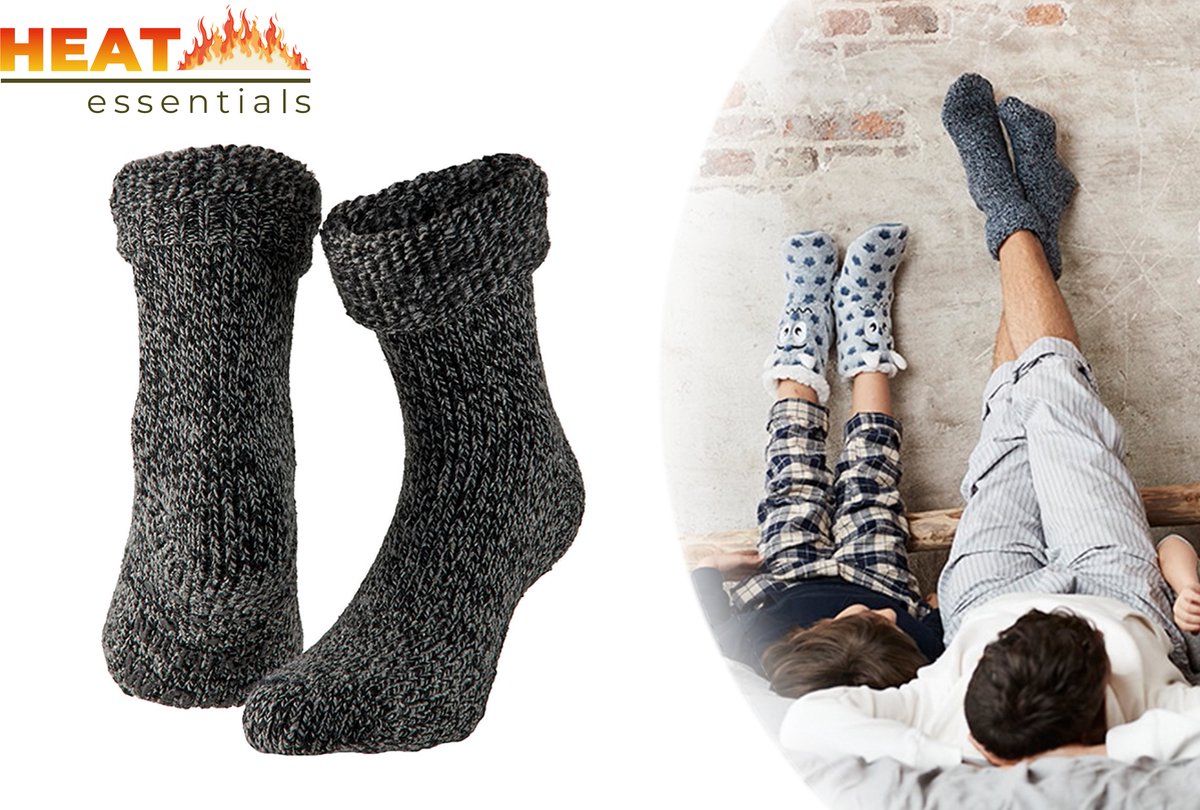 Heat Essentials - Antislip Sokken - Zwart - 39/42 - Wollen Sokken Heren - Huissokken Dames - Noorse Sokken - Unisex