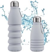 Hoogwaardige opvouwbare waterfles van siliconen, BPA-vrij, geurloos, niet giftig, temperatuurbestendig, 550 ml, voor sport, fitness, outdoor, camping of op reis (grijs)