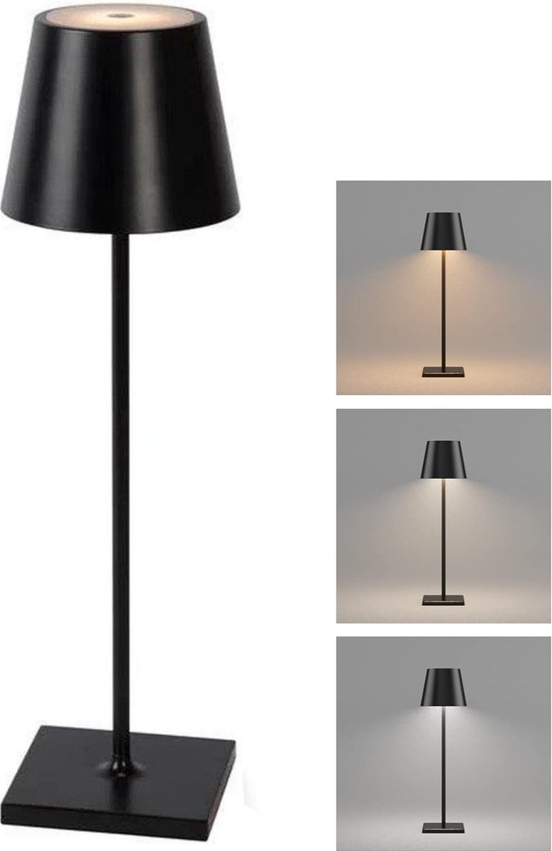 Lampe de Table Attalos - Rechargeable USB-C - Lampe LED Tactile Dimmable  Zwart 