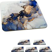 Onderzetters voor glazen - Marmer - Blauw - Goud - 10x10 cm - Glasonderzetters - 6 stuks