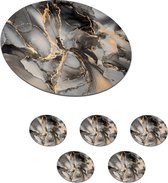 Onderzetters voor glazen - Rond - Grijs - Luxe - Goud - Marmer - 10x10 cm - Glasonderzetters - 6 stuks