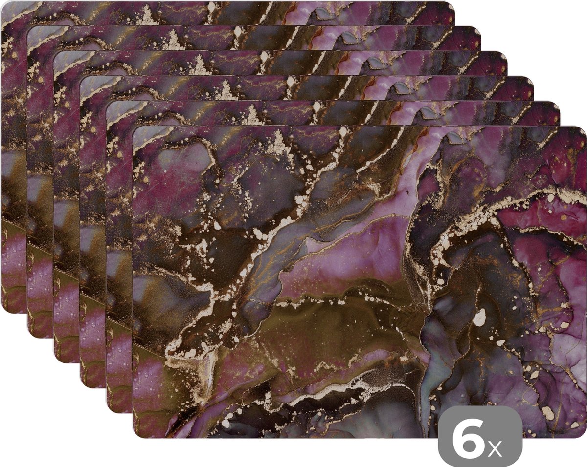 Placemats - Marmer - Goud - Steen - Onderleggers placemat - 45x30 cm - 6 stuks