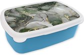 Broodtrommel Blauw - Lunchbox - Brooddoos - Luxe - Marmer - Groen - 18x12x6 cm - Kinderen - Jongen