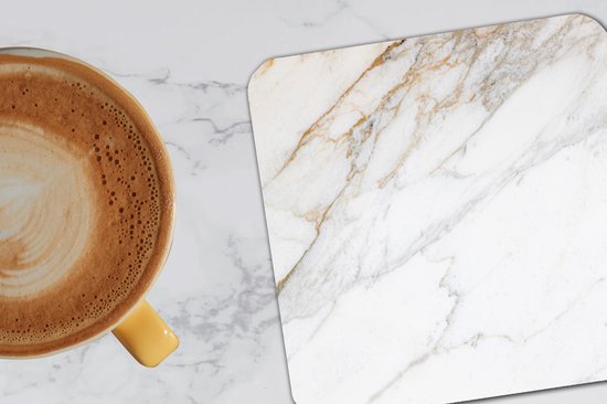 Sous-verres pour verres - Marbre - Pierre - Wit - Or - Aspect marbre - Pierre - Luxe - 10x10 cm - Sous-verres - 6 pièces