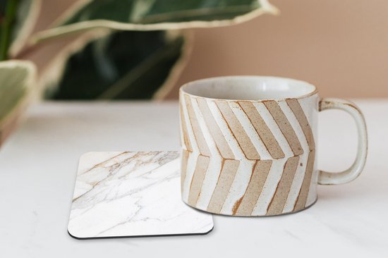 Sous-verres pour verres - Marbre - Pierre - Wit - Or - Aspect marbre - Pierre - Luxe - 10x10 cm - Sous-verres - 6 pièces