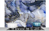 Spatscherm - Goud - Abstract - Marmer print look - Luxe - Blauw - Natuursteen - Keuken - Achterwand keuken - Spatwand - keukenmuur - 120x80 cm