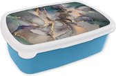 Broodtrommel Blauw - Lunchbox - Brooddoos - Goud - Blauw - Marmer - 18x12x6 cm - Kinderen - Jongen
