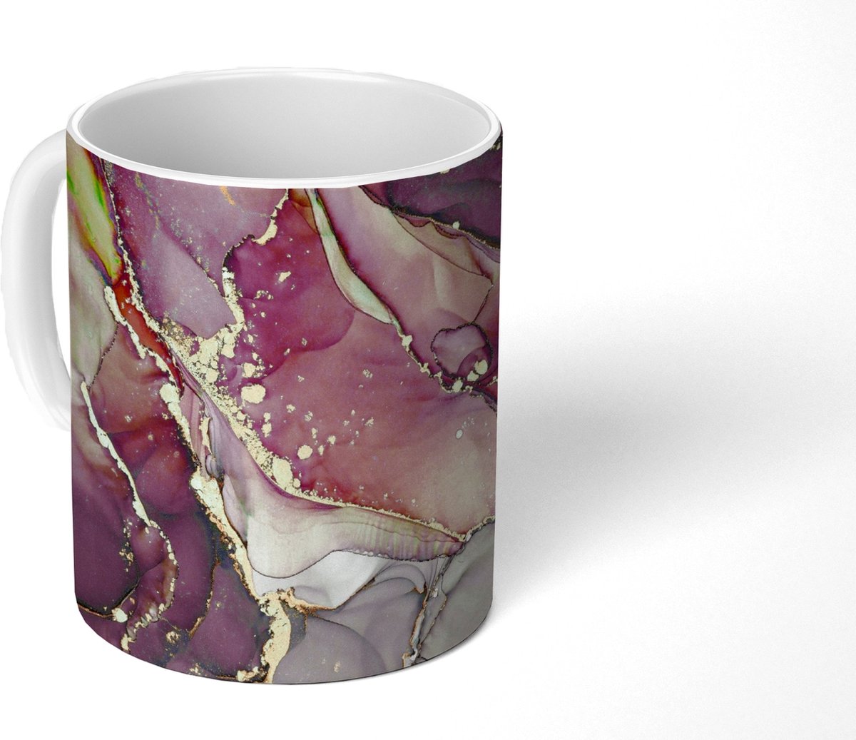 Mok - Koffiemok - Marmer - Rood - Paars - Goud - Mokken - 350 ML - Beker - Koffiemokken - Theemok