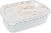 Broodtrommel Wit - Lunchbox - Brooddoos - Marmer - Kalk - Goud - Luxe - Marmerlook - Wit - 18x12x6 cm - Volwassenen