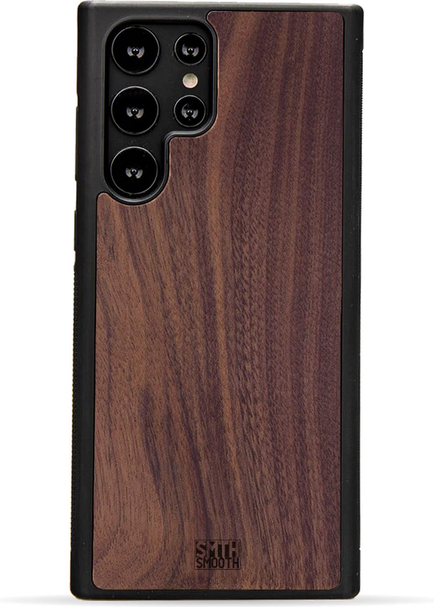 SMOOTH houten Samsung Galaxy S23 Ultra hoesje - WALNOOT - stijlvol en beschermend - gemaakt van echt hout en TPU - ecologisch en duurzaam