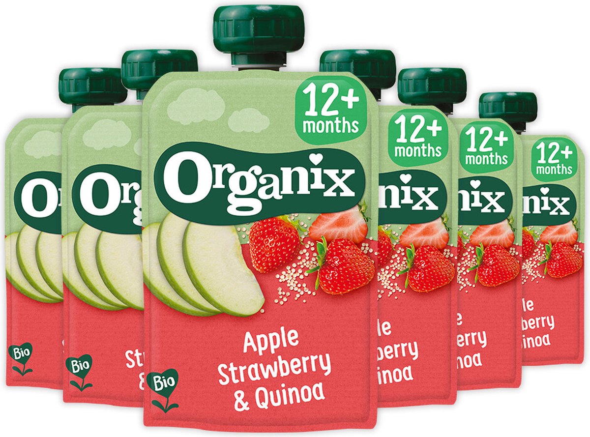 Goedkoopste 6x Organix Knijpfruit 12 m Appel Aardbei & Quinoa 100 gr