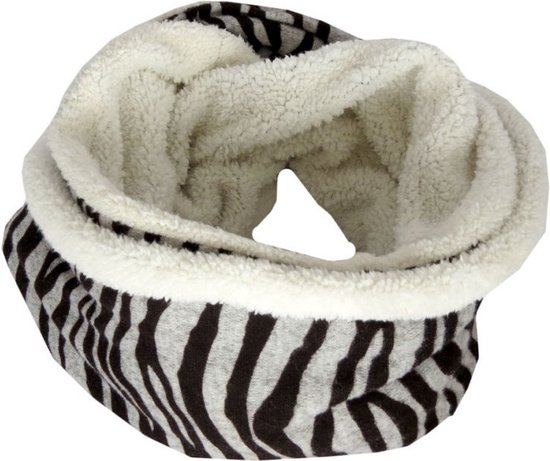 Fleece Colsjaal Dames - Zebra - Zwart/Grijs - Infinity Scarf