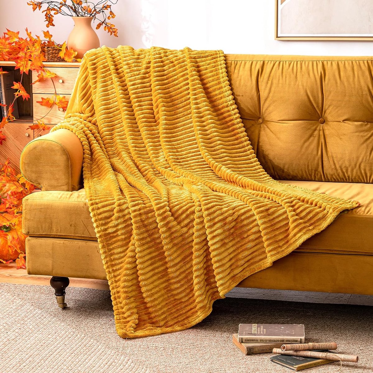 Knuffeldeken, Chenille Woondeken Met Franjes, Zacht Warm Gezellige Sprei Bankdeken Bankovertrek, Gooien Deken Voor Sofa Bank Bed Stoel (180x130cm, Oranje