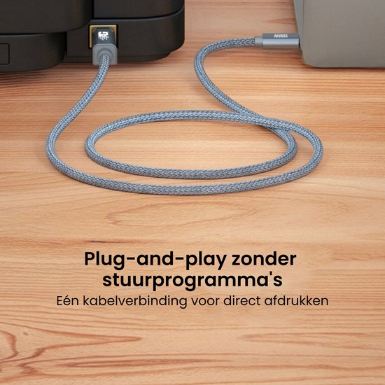 AdroitGoods Câble USB-C vers USB-B - Câble d'imprimante - 2 mètres - Grijs