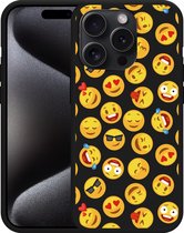 Cazy Hoesje Zwart geschikt voor iPhone 15 Pro Max Emoji