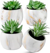 [Set van 4 kunstplanten met keramische pot - mooie met marmerlook - kunstplanten perfecte decoratie - kamerplanten - modern en tijdloos design