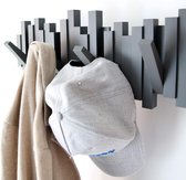 Garderobehaken, moderne, sobere en ruimtebesparende kapstok voor aan de muur, met 5 uitklapbare haken voor jassen, mantels, sjaals, handtassen en meer,