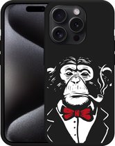 Cazy Hoesje Zwart geschikt voor iPhone 15 Pro Smoking Chimp