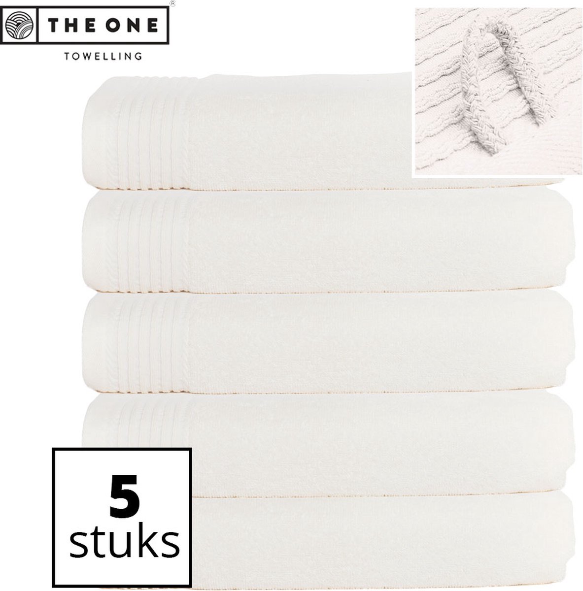 The One Towelling Classic Handdoeken - Voordeelverpakking - Hoge vochtopname - 100% Gekamd katoen - 70 x 140 cm - Ivoor Crème - 5 Stuks