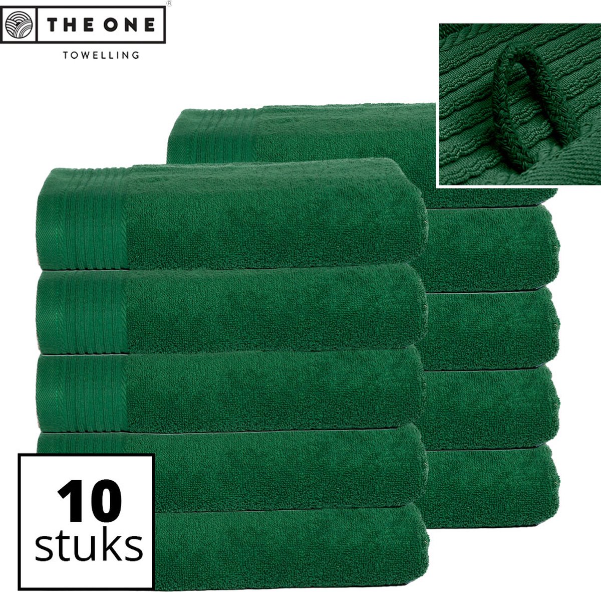 The One Towelling Classic Handdoeken - Voordeelverpakking - Hoge vochtopname - 100% Gekamd katoen - 70 x 140 cm - Groen - 10 Stuks