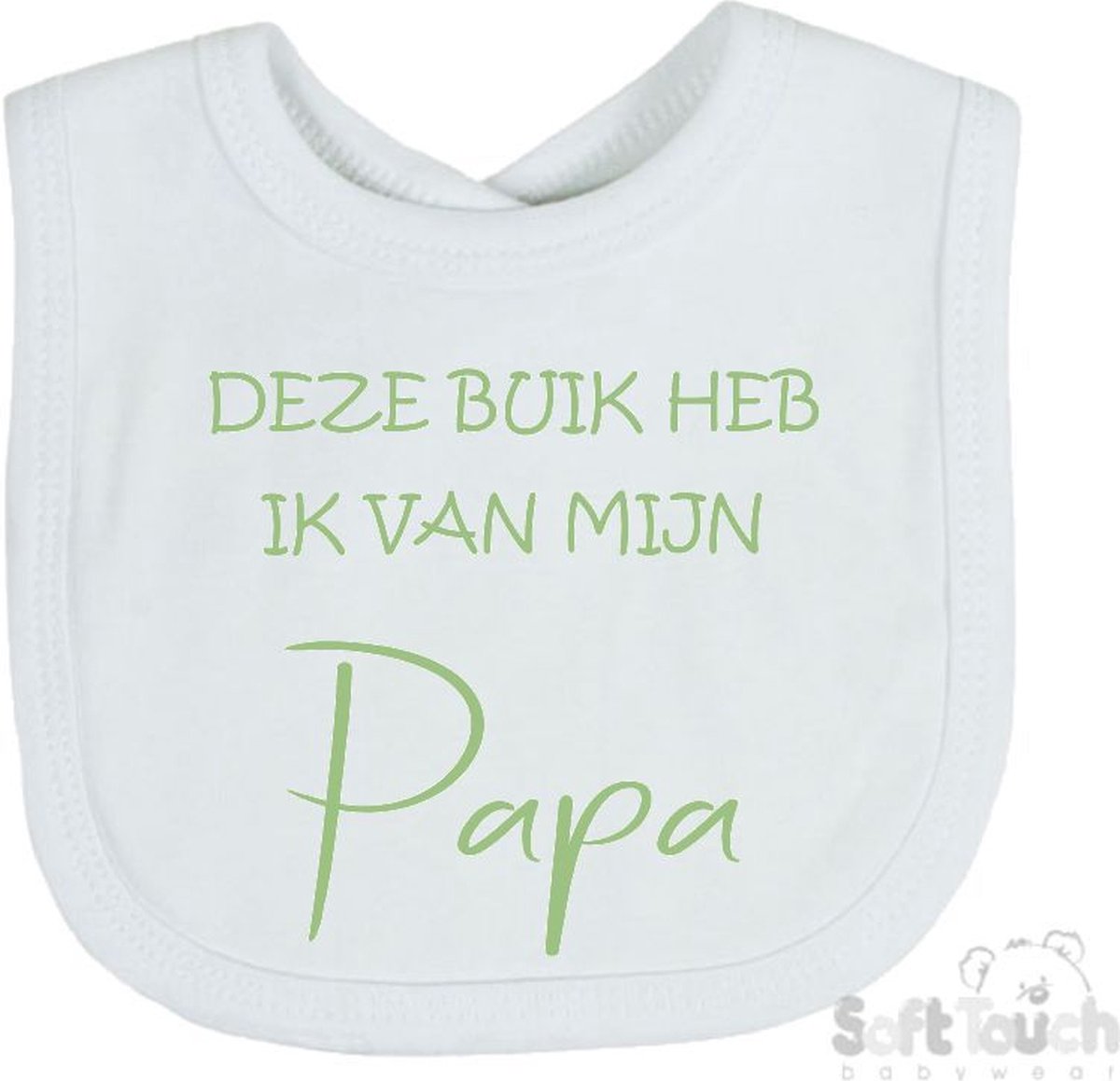 Goedkoopste Soft Touch Slabber Slabbetje Slab Deze buik heb ik van Papa Unisex Katoen Wit/sage green (saliegroen) Maat 33x22 Cm