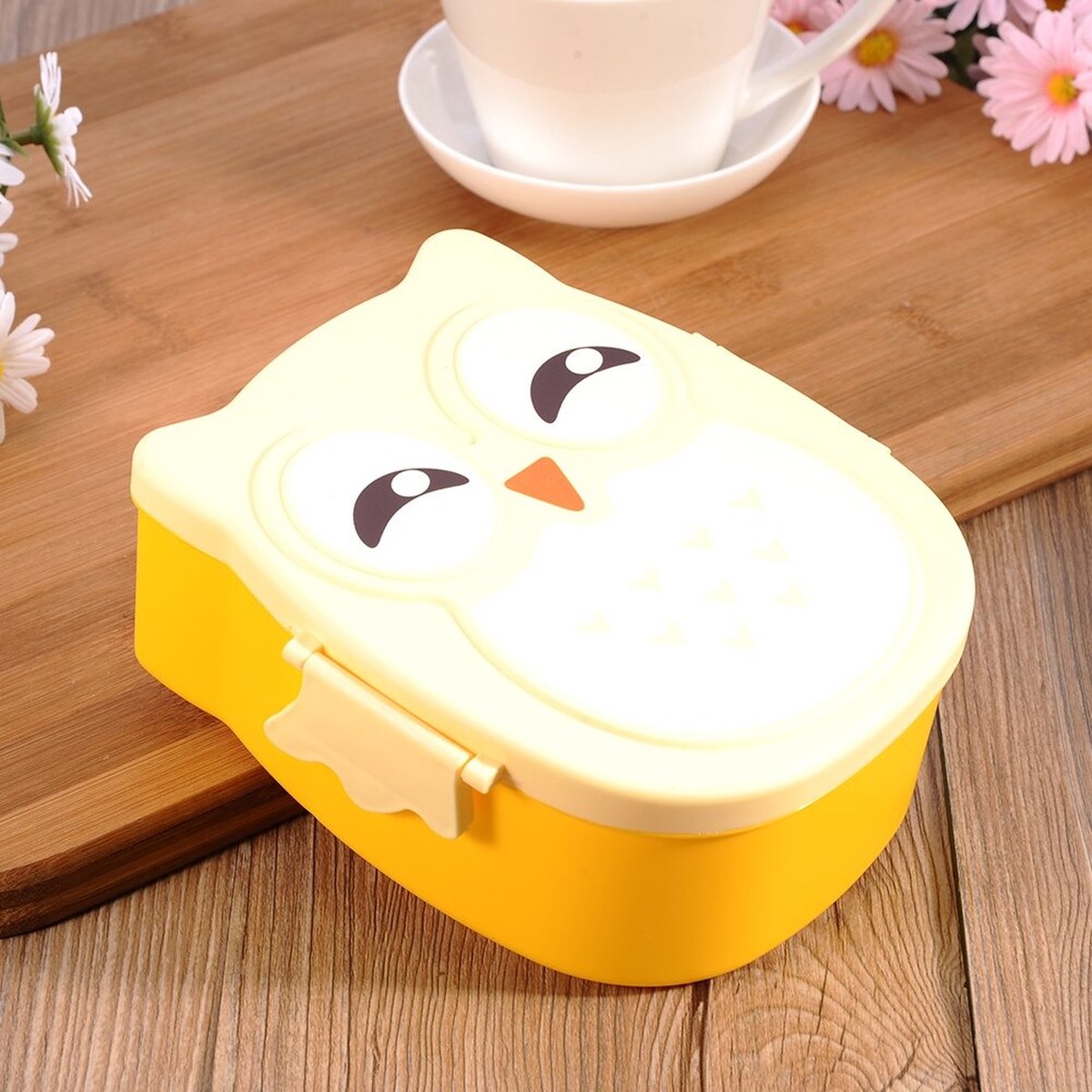 Narimano® Plastic Draagbare Cartoon - Uil Lunch Box Voedsel - Veilig Magnetron Picknick Voedsel Opslag - Container voor Kinderen- Geel