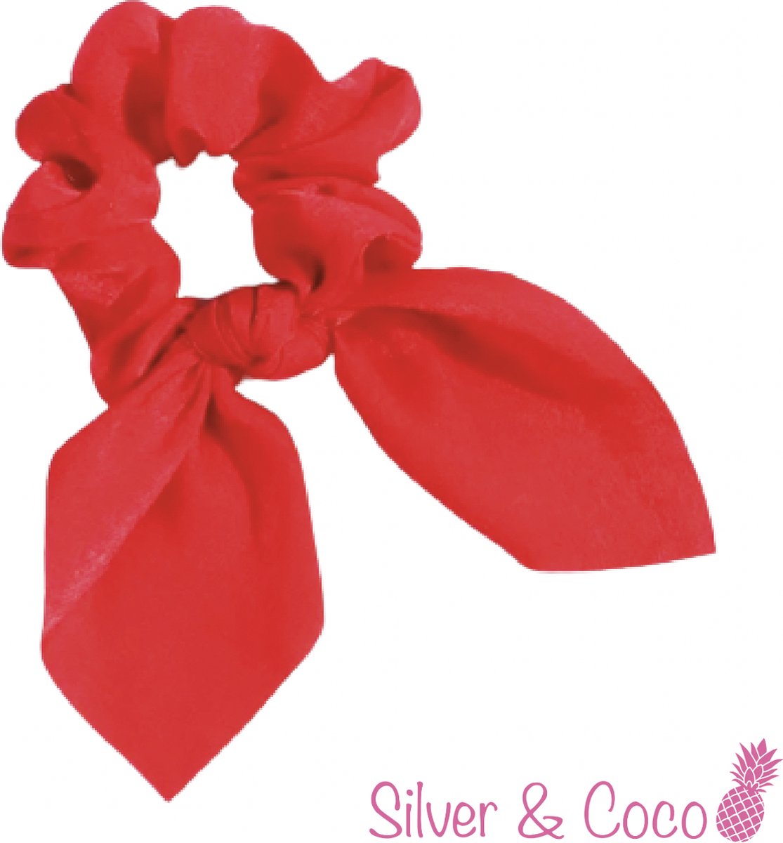 SilverAndCoco® - Scrunchie Wokkel met Strik Elastiek Haarband Festival Scrunchies / Brede Haarstrik Kerst Feest Kerstmis Oud en Nieuw Haarelastieken met Lint Dames / Elastische Rode Haarbanden - Rood