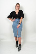 Tessa est géniale | Top dames | Crop top | Col en V | Manches bouffantes | Fermeture éclair | De base | Couleur Noir | Taille S