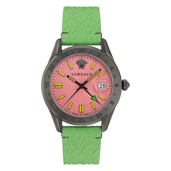 Versace Greca Time GMT VE7C00323 Horloge - Leer - Groen - Ø 41 mm