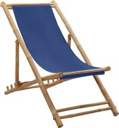 The Living Store Strandstoel - Bamboe en canvas - Verstelbaar - Marineblauw - 60 x (108 - 123) x (62 - 93) cm