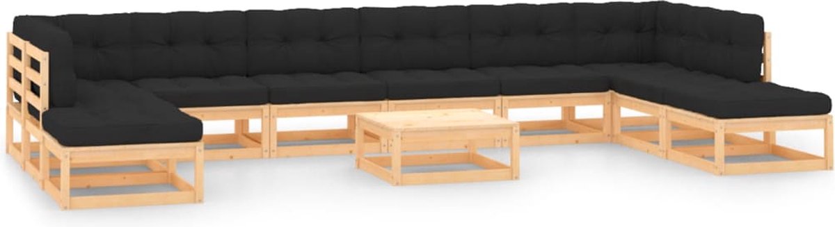 The Living Store 11-delige Loungeset met antracietkleurige kussens grenenhout - Loungestoel - Lounge Set - Buitendecor - Tuinset - Pallets