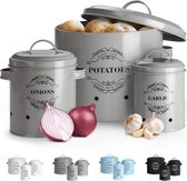 Aardappelpot, uienpot en knoflookpan, geventileerde voorraadcontainerset, set van 3, de perfecte combinatie van fashion design (grijs o2)