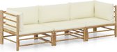 The Living Store Bamboe Lounge Set - Salon de Jardin - Dimensions - 65 x 70 x 60 cm - kussen blanc crème