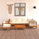 The Living Store Houten loungeset - tuinmeubelset van massief acaciahout - 100 x 60 x 25 cm - crèmewit kussen