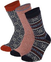 Apollo - Badstof dames sokken - Multi Blauw - 6 Pak - Maat 36/41 - Uniek motief - Warme sokken dames - Sokken dames - Wintersokken dames - warme sokken dames