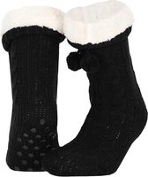 Apollo - Dames huissokken met antislip - Zwart - Maat 36/41 - Huissokken dames - Fluffy sokken - Slofsokken - Huissokken anti slip - Warme sokken - Winter sokken