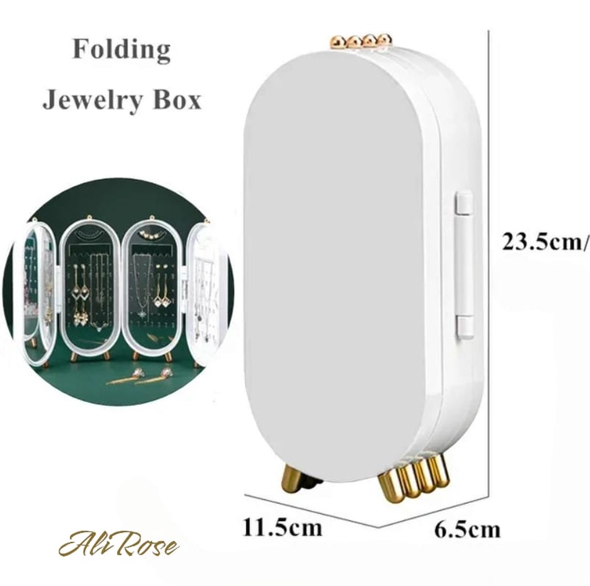 AliRose - Luxe Juwelendoos - White / Wit - Compact Design - Met Ingebouwde Spiegel - Sieraden Organisator - Perfect Cadeau
