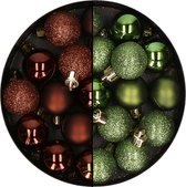 Kerstballen mini - 40x st - appelgroen en donkerbruin - 3 cm - kunststoff - kerstversiering