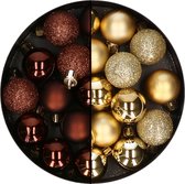 Kerstballen mini - 40x st - goud en donkerbruin - 3 cm - kunststoff - kerstversiering