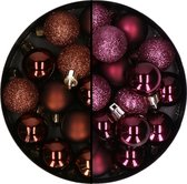 Kerstballen mini - 40x st - aubergine paars en donkerbruin - 3 cm - kunststoff - kerstversiering