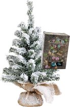 Kleine kunst kerstboom - besneeuwd - incl. gekleurde kerstballen lichtsnoer - H45 cm