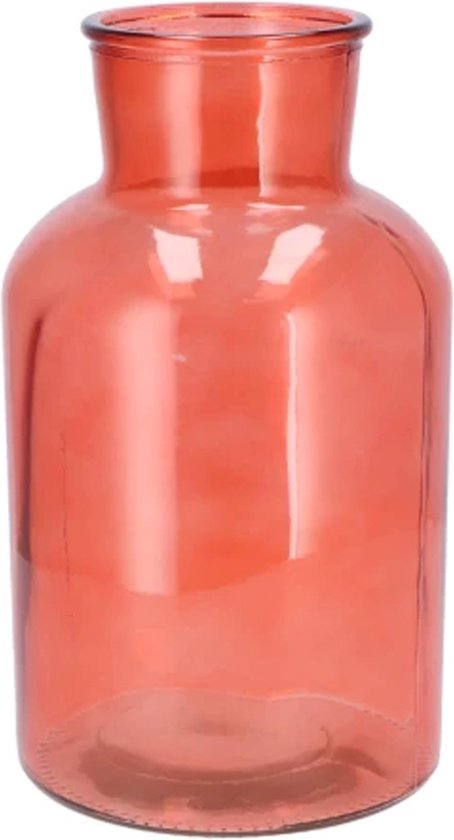 DK Design Bloemenvaas/siervaas melkbus fles model - helder gekleurd glas - koraalroze - D17 x H30 cm