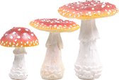 Decoratie paddenstoelen setje met 3x vliegenzwam paddenstoelen - herfst thema - 10/12/18 cm