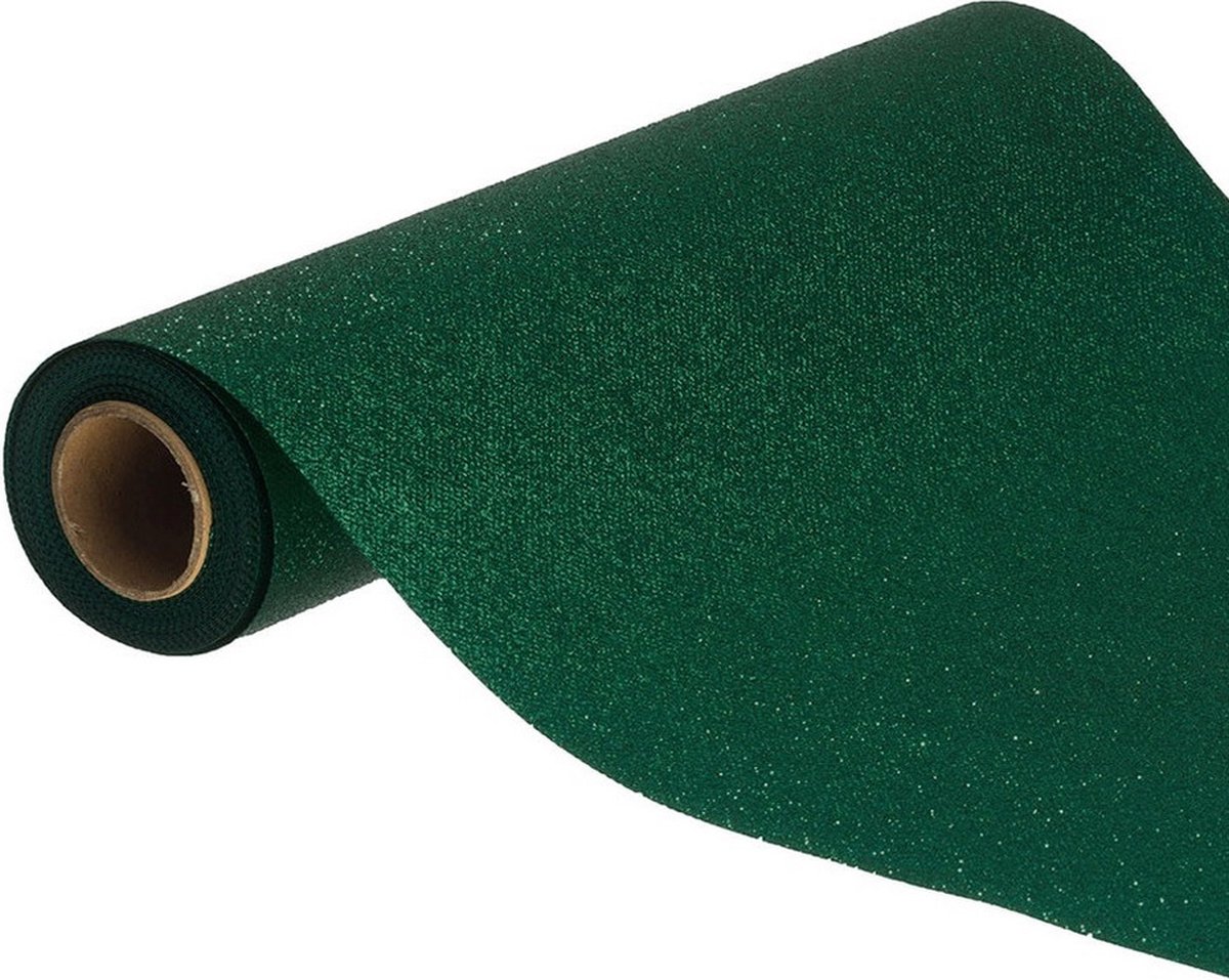 Chaks Tafelloper op rol - donker groene glitter - 30 x 500 cm - polyester