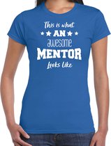 Bellatio Decorations cadeau t-shirt voor dames - awesome mentor - docent/lerares bedankje - blauw XS