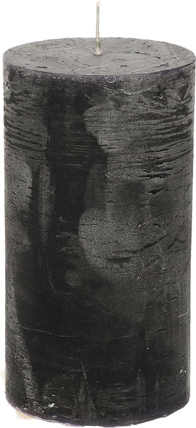 Stompkaars/cilinderkaars - zwart - 7 x 13 cm - rustiek model