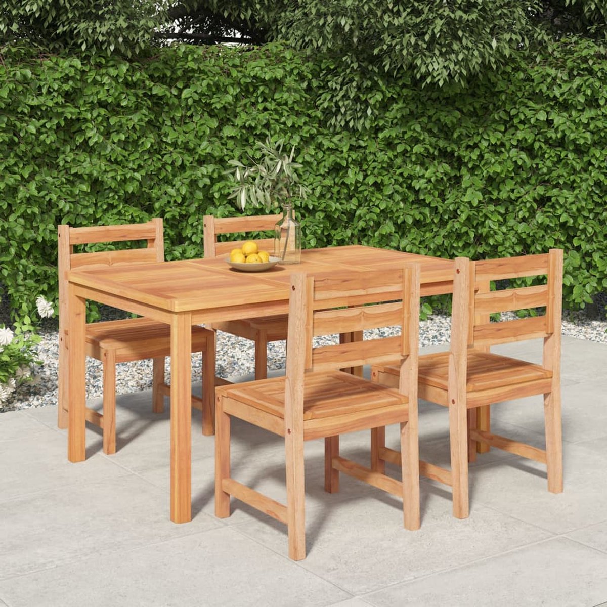 The Living Store 5-delige Tuinset massief teakhout - Eetkamerstoel - Teak Hout - Buitentijd - Tuinbank - Eetgroep