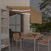 The Living Store uitschuifbare luifel - buitenluifel - 3x2.5m - roestbestendig aluminium - uv- en waterbestendig - verstelbaar - met windsensor - energiebesparende LED verlichting - rolgordijn - geel/wit - antraciet frame - montage vereist